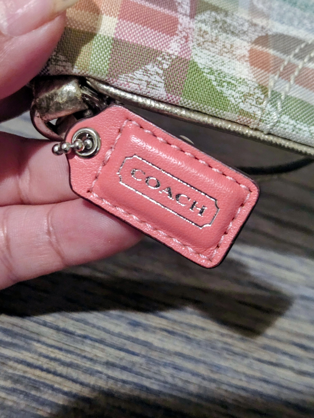 Coach Poppy Madras Plaid Leather Shoulder Bag with Gold Trim And Wristlet Purse - Picture 16 of 16